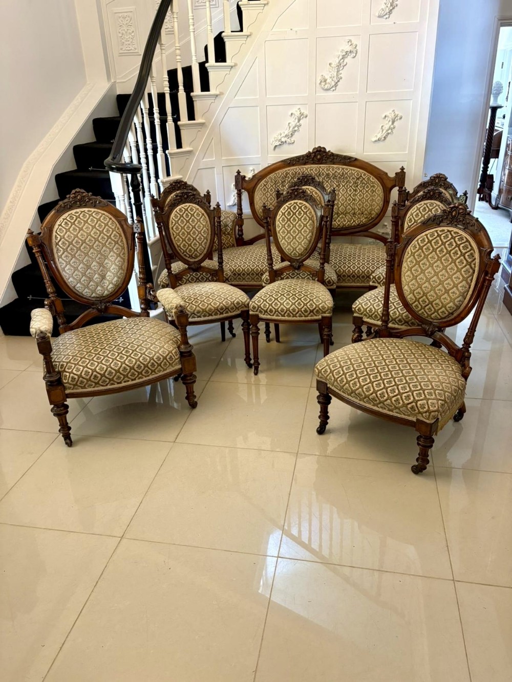 Exhibition Quality Antique Victorian Carved  Walnut 9 Piece Suite