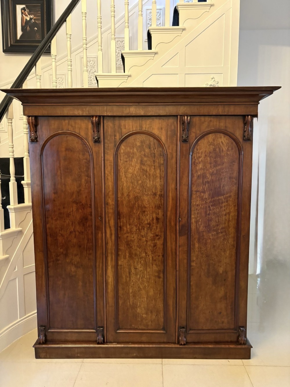 Antique Victorian Quality Figured Mahogany Three Door Wardrobe