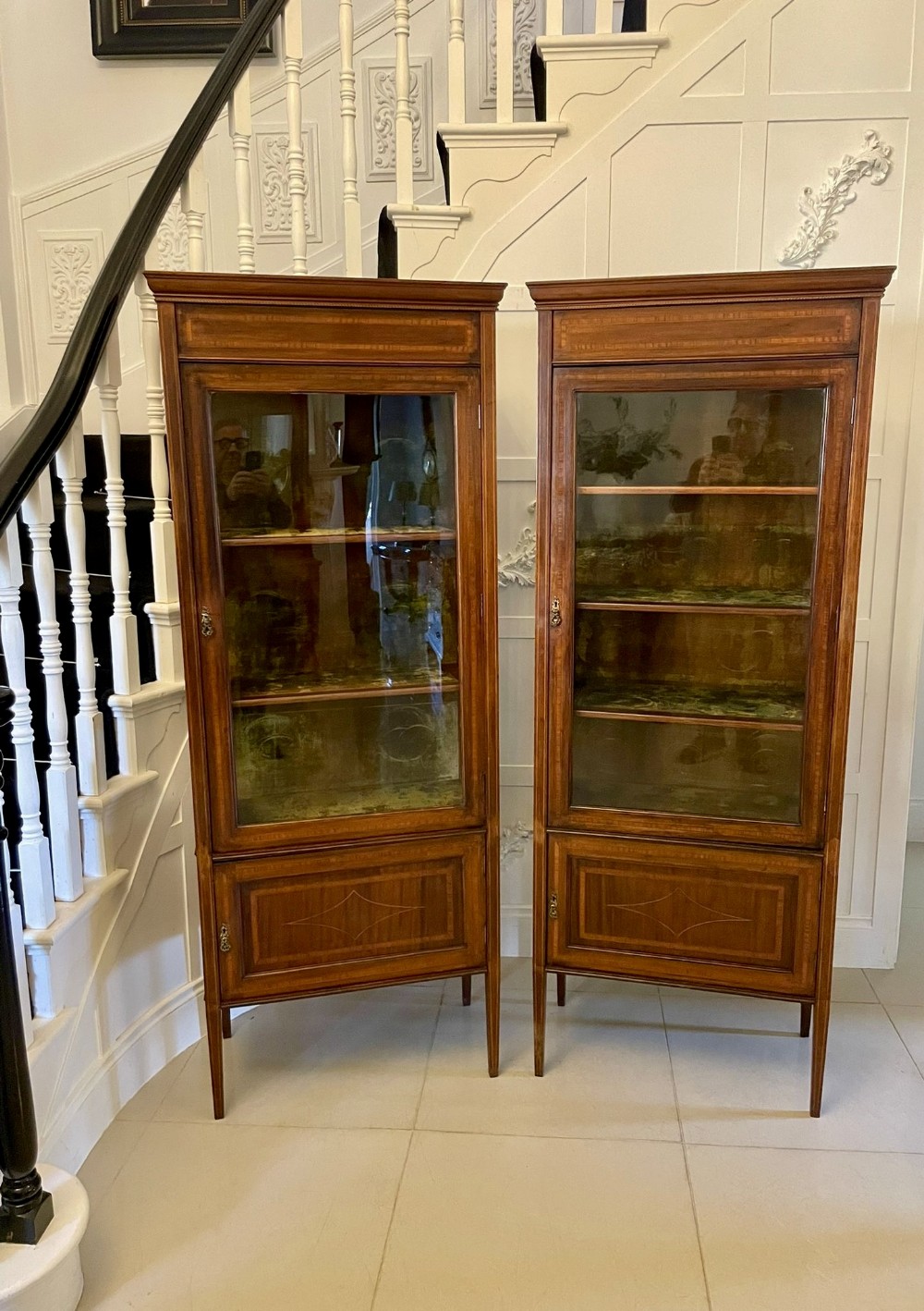 Antique Pair of Edwardian Inlaid Mahogany Display Cabinets