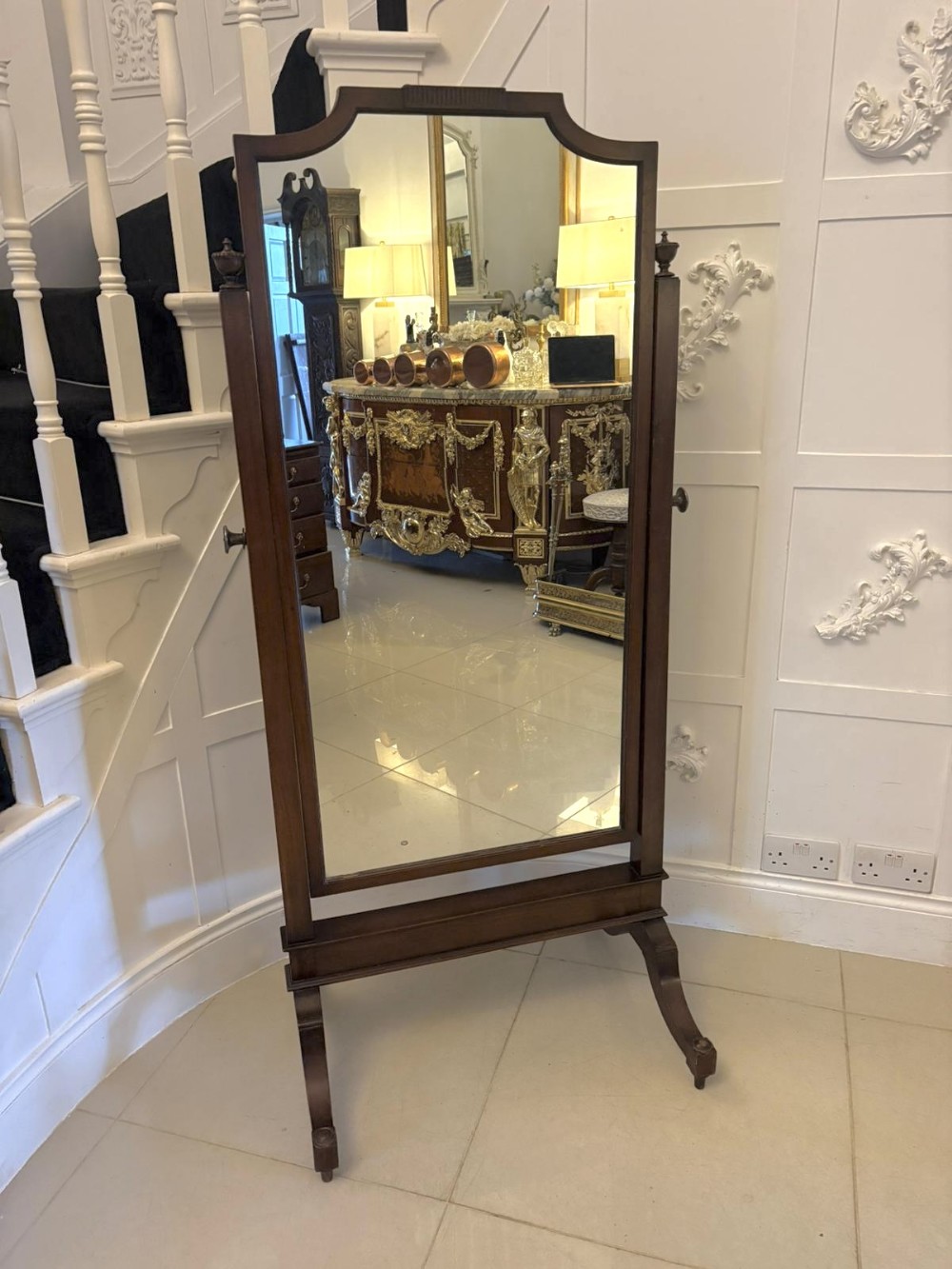 Attractive Antique Edwardian Quality Carved Mahogany Cheval Mirror
