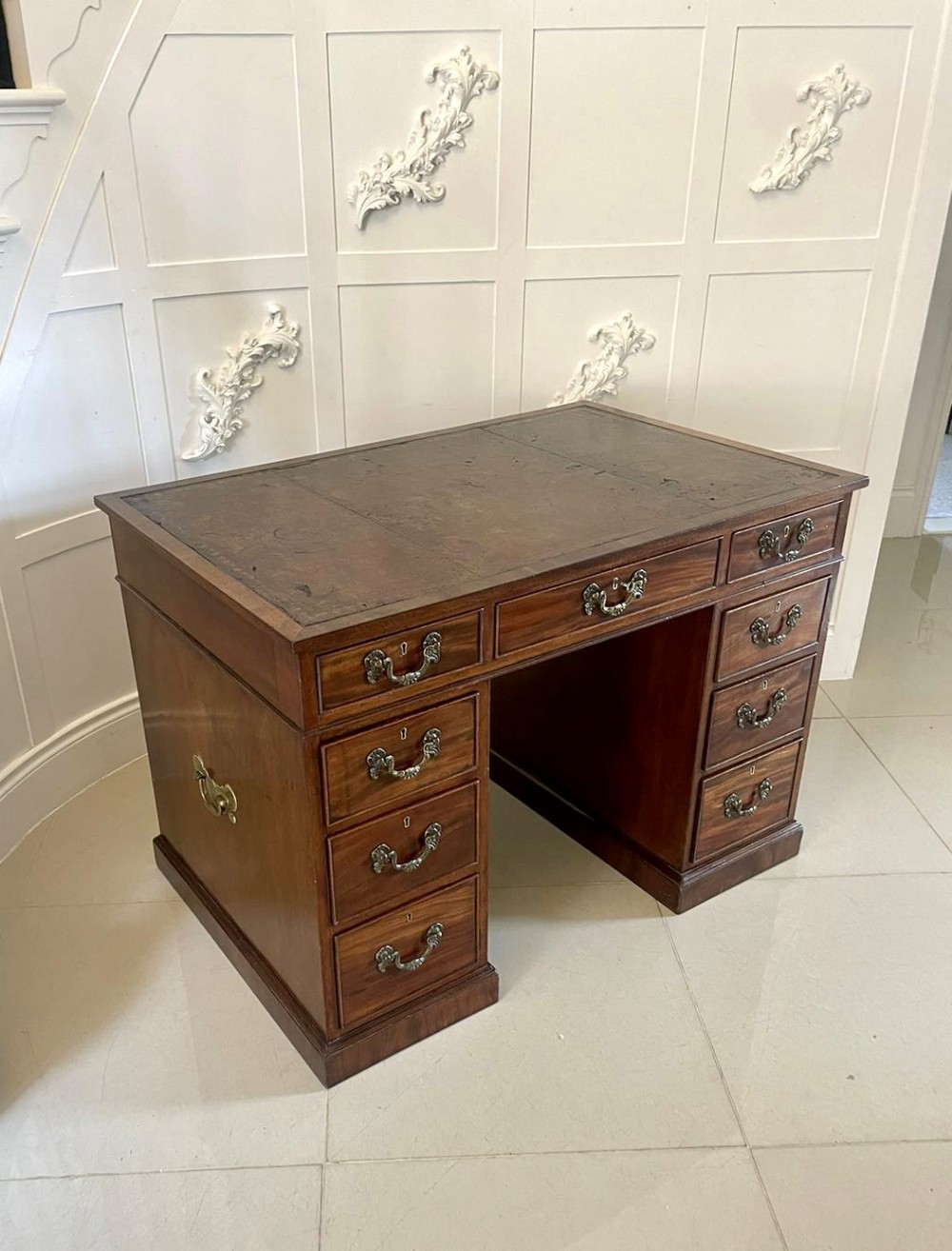 Antique Victorian Quality Mahogany Free Standing Kneehole Desk 