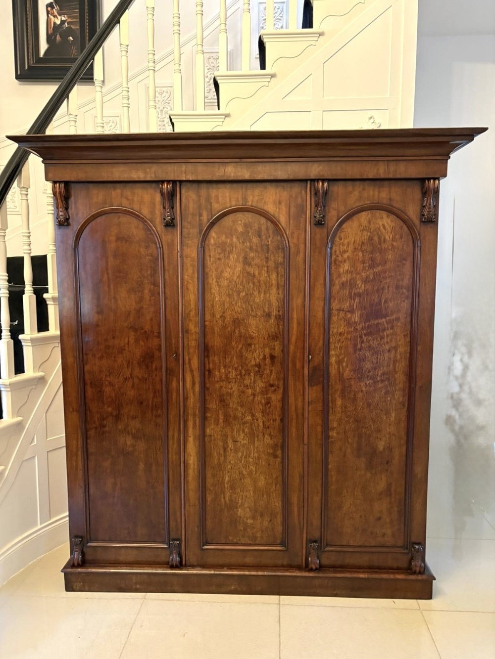 Antique Victorian Quality Figured Mahogany Three Door Wardrobe
