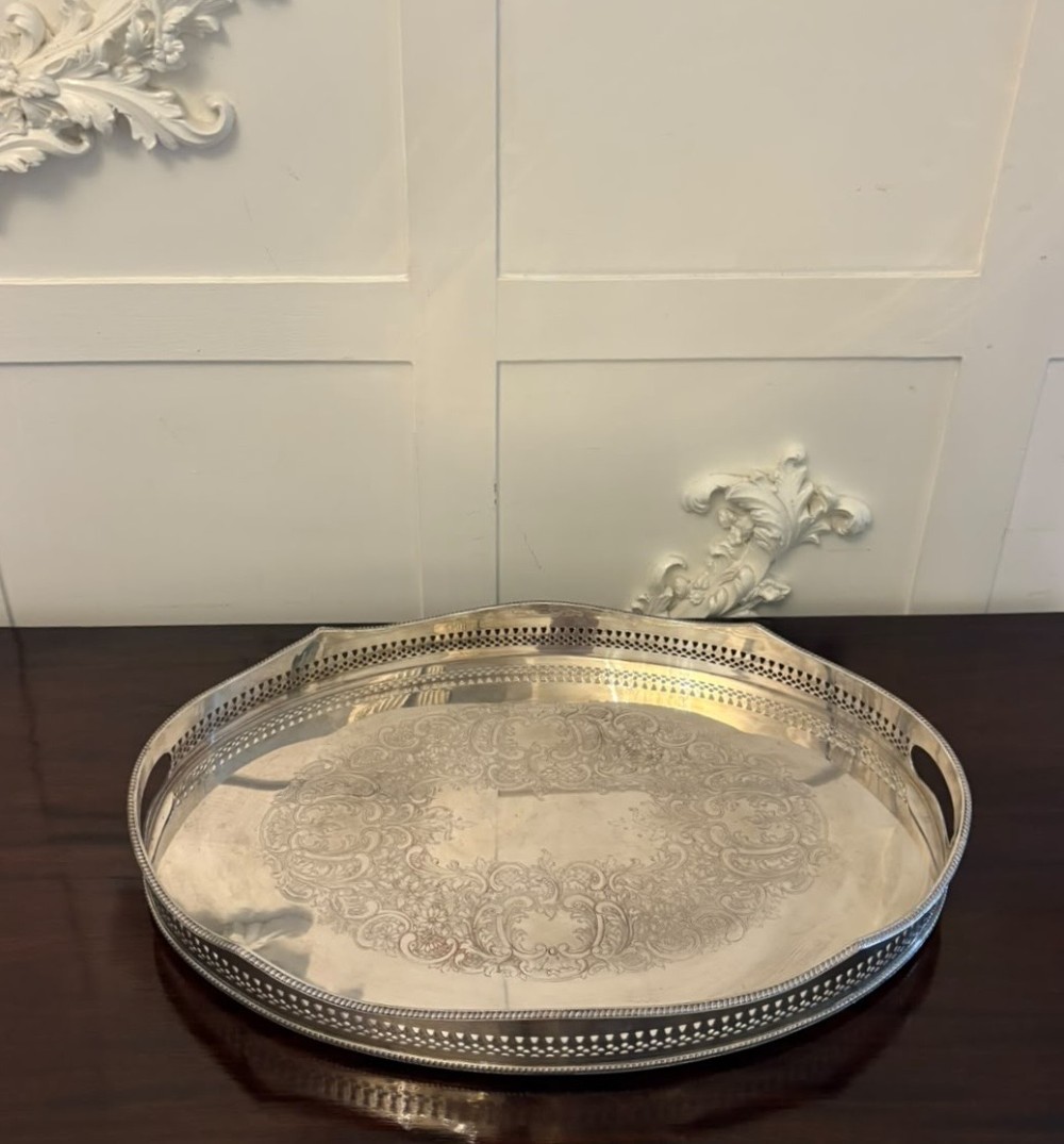 Antique Edwardian Mappin & Webb Engraved Silver Plated Tea Serving Tray