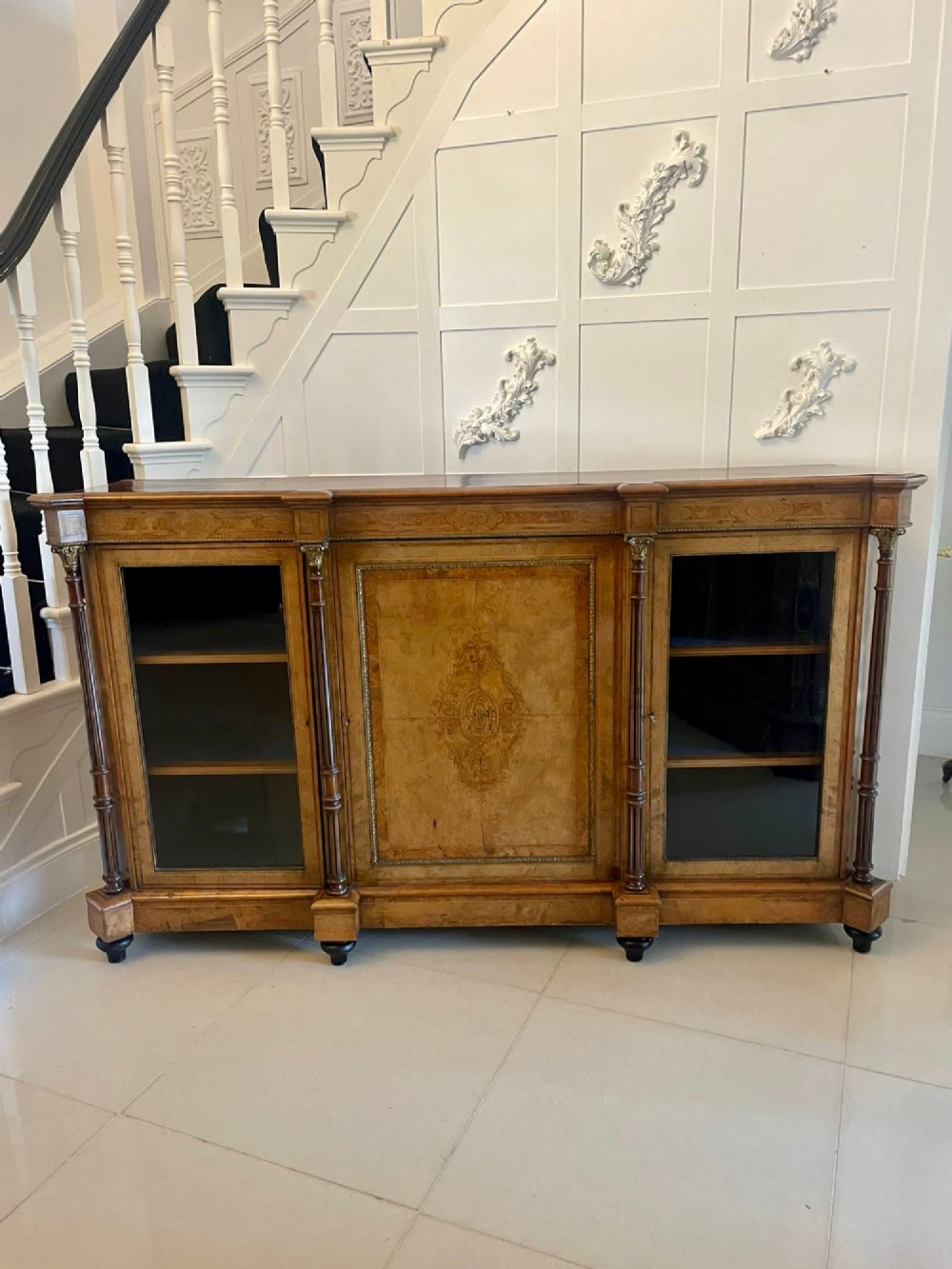 Outstanding Quality Antique Victorian Burr Walnut Inlaid Credenza/Sideboard