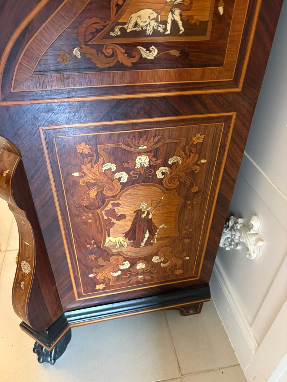 Outstanding Quality Antique Italian Marquetry Inlaid Burr Walnut Bureau Bookcase View III