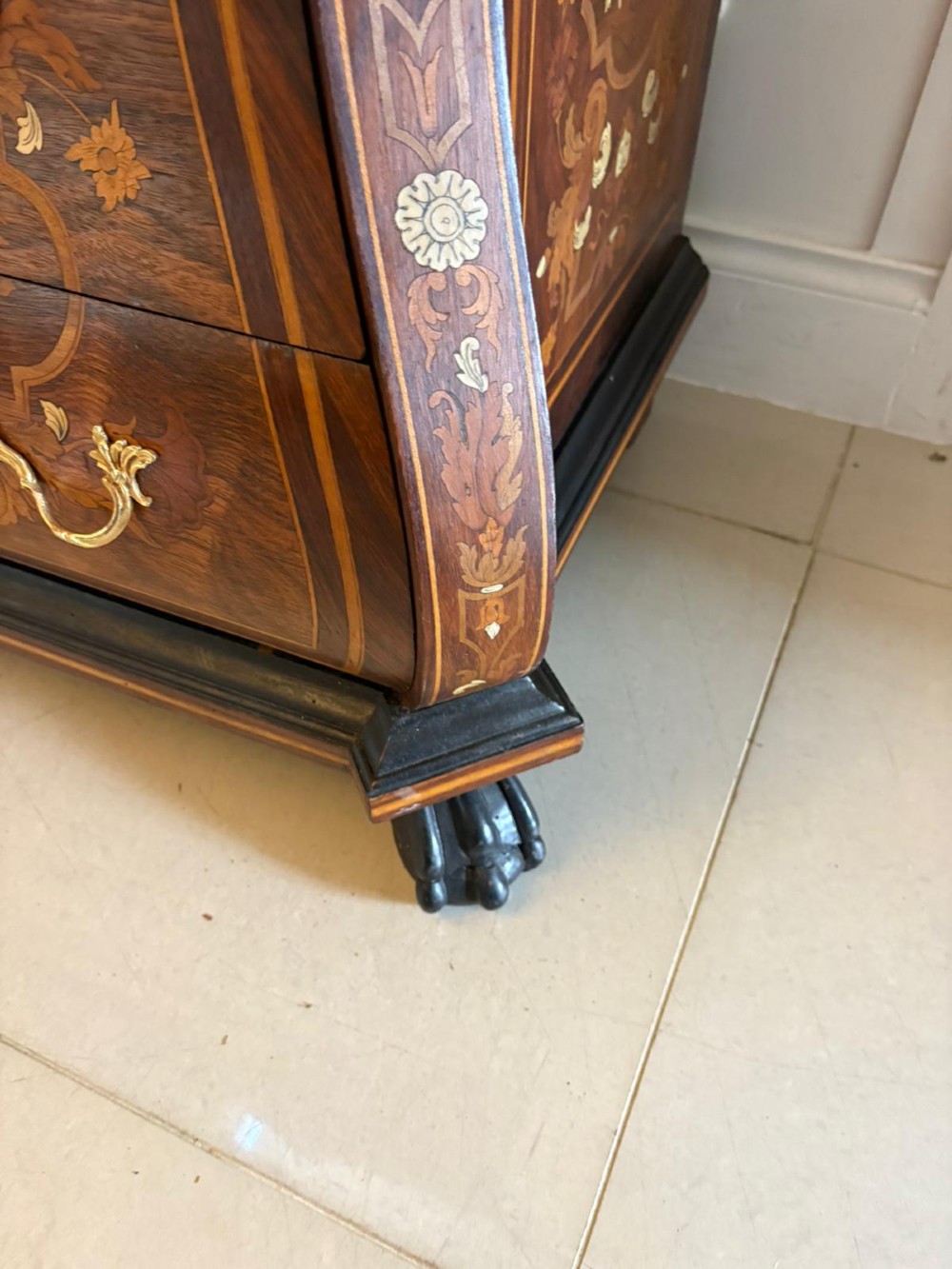 Outstanding Quality Antique Italian Marquetry Inlaid Burr Walnut Bureau Bookcase View V