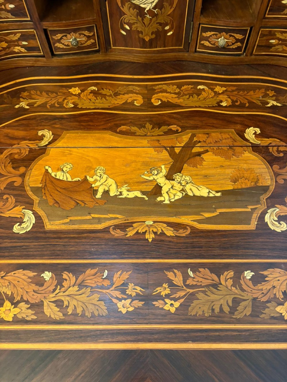 Outstanding Quality Antique Italian Marquetry Inlaid Burr Walnut Bureau Bookcase View VII