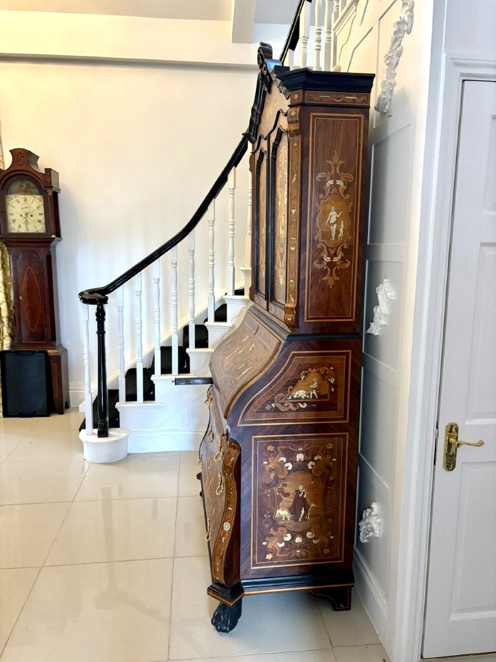Outstanding Quality Antique Italian Marquetry Inlaid Burr Walnut Bureau Bookcase View XV
