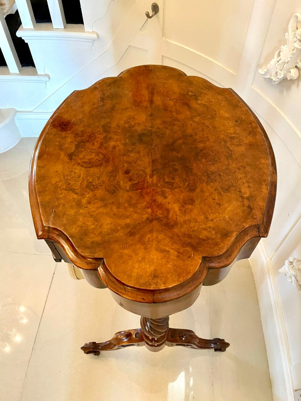 Antique Victorian Burr Walnut Work Table View VIII