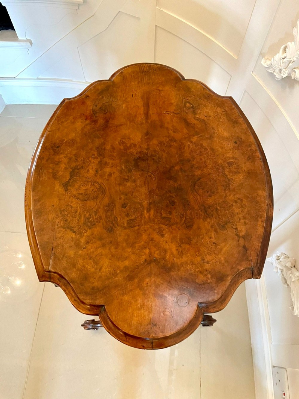 Antique Victorian Burr Walnut Work Table View IX