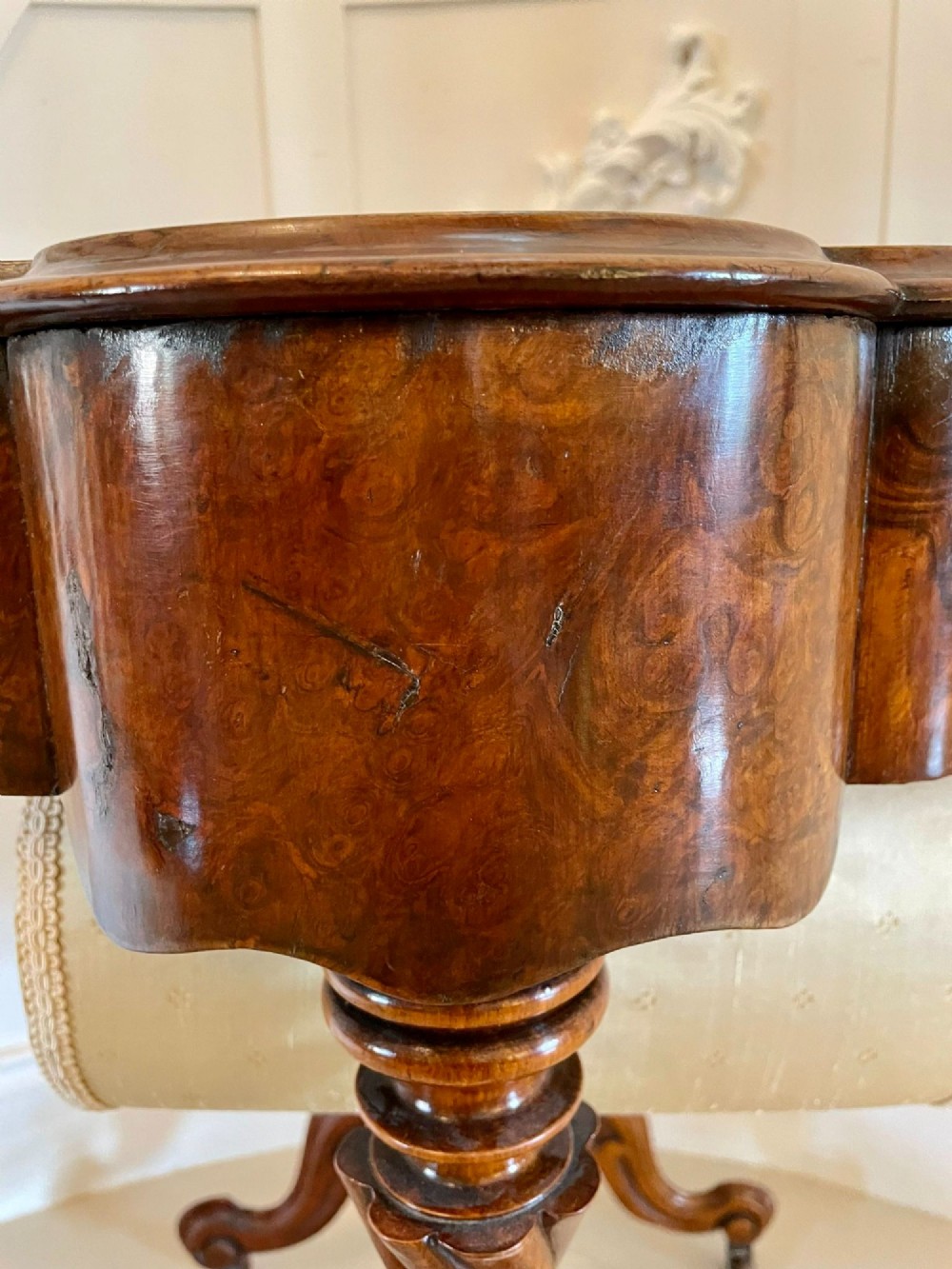 Antique Victorian Burr Walnut Work Table View XIII