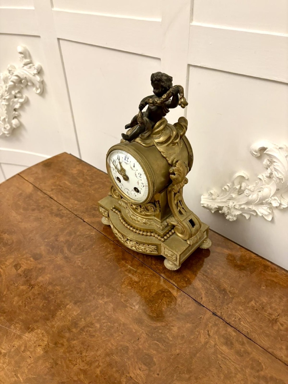Antique Victorian French Quality Ornate Ormolu and Bronze Mantle Clock View IV