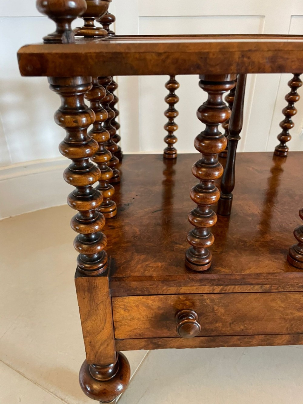 Large Fine Quality Antique Victorian Burr Walnut Canterbury View II