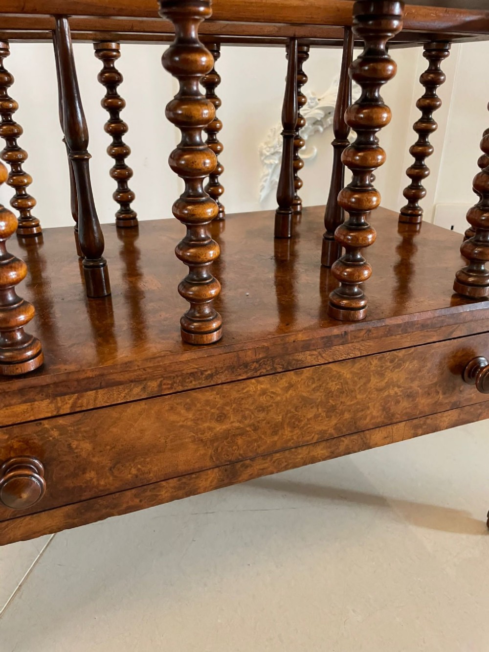 Large Fine Quality Antique Victorian Burr Walnut Canterbury View III