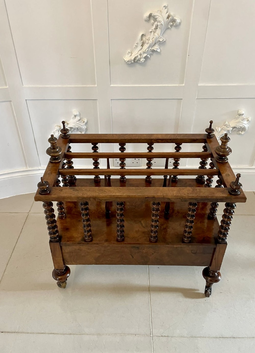 Large Fine Quality Antique Victorian Burr Walnut Canterbury View IV