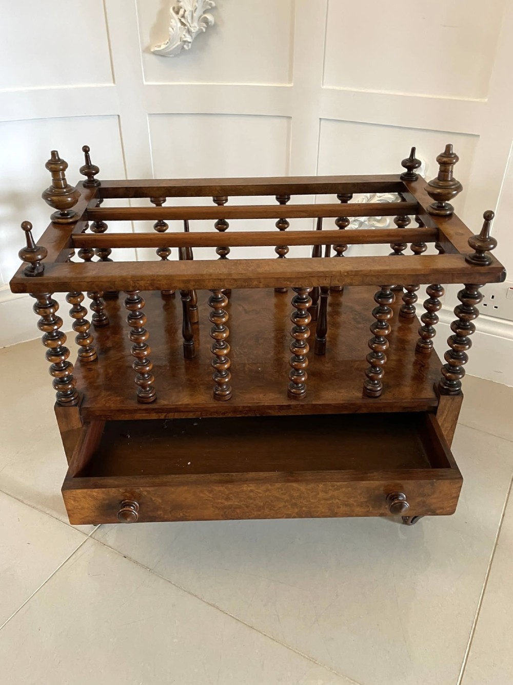 Large Fine Quality Antique Victorian Burr Walnut Canterbury View V
