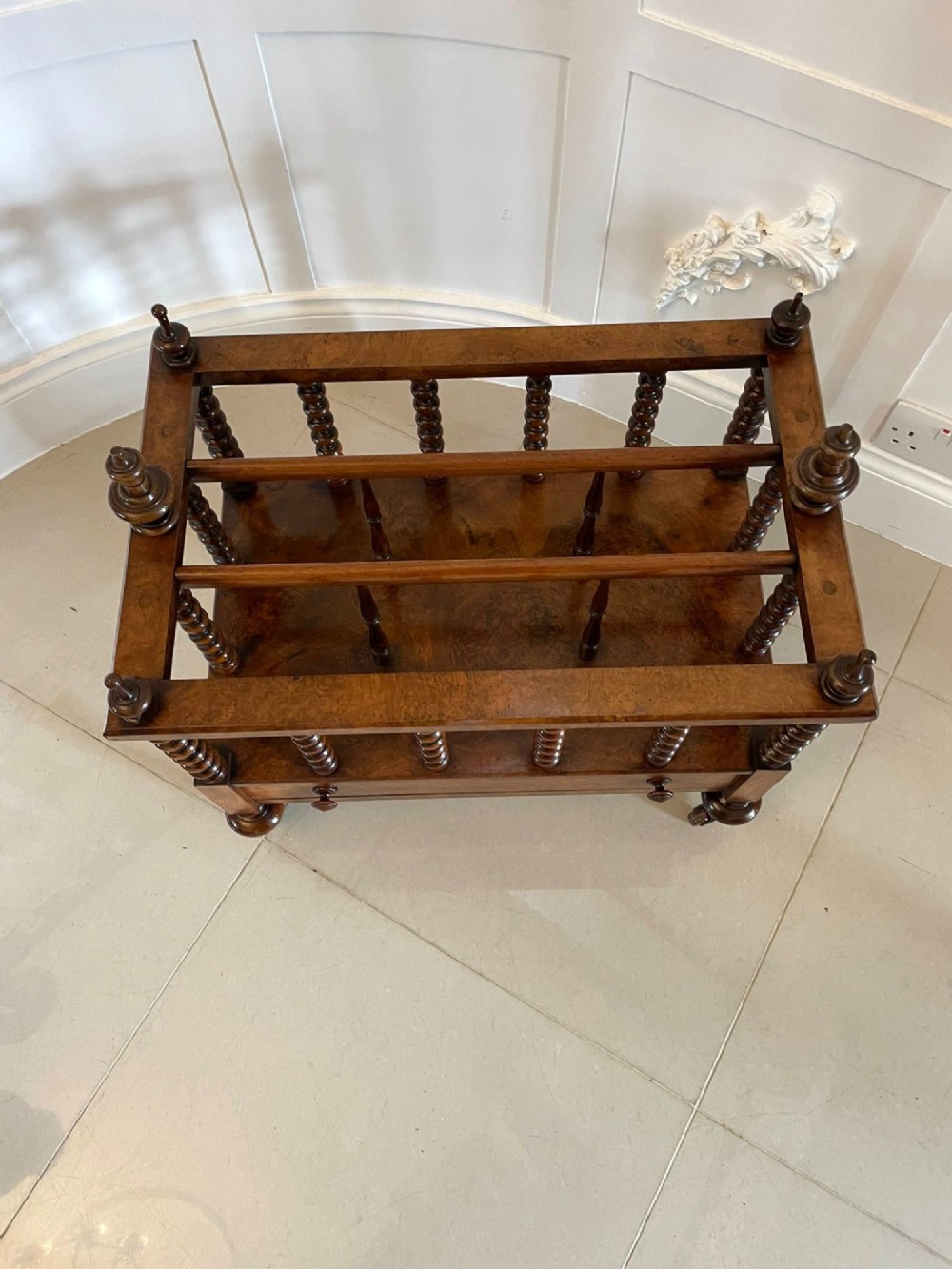 Large Fine Quality Antique Victorian Burr Walnut Canterbury View IX