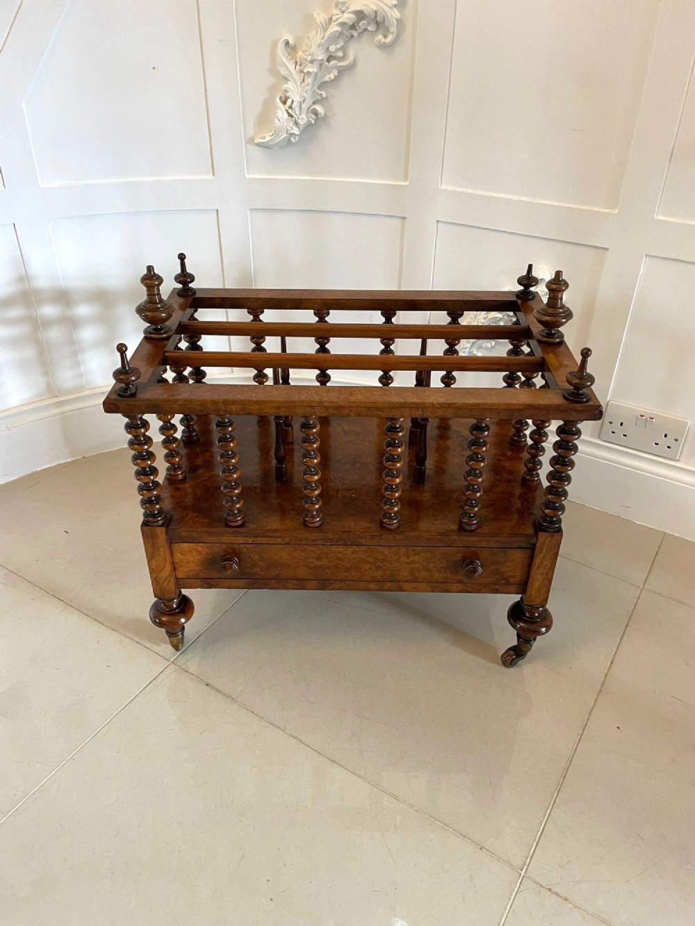 Large Fine Quality Antique Victorian Burr Walnut Canterbury View XII