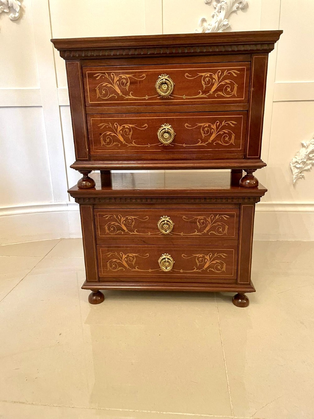 Quality Pair of Antique Edwardian Inlaid Mahogany Chests View II