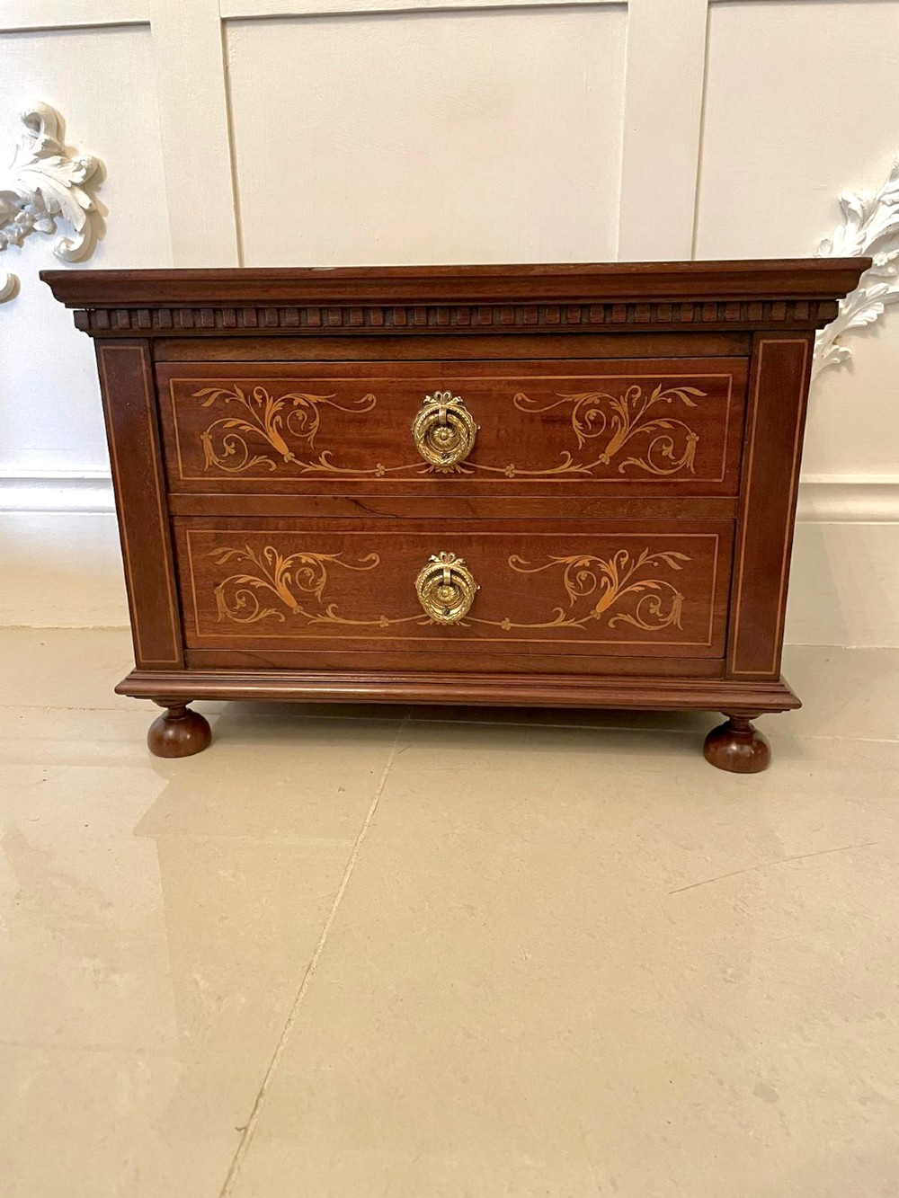 Quality Pair of Antique Edwardian Inlaid Mahogany Chests View X