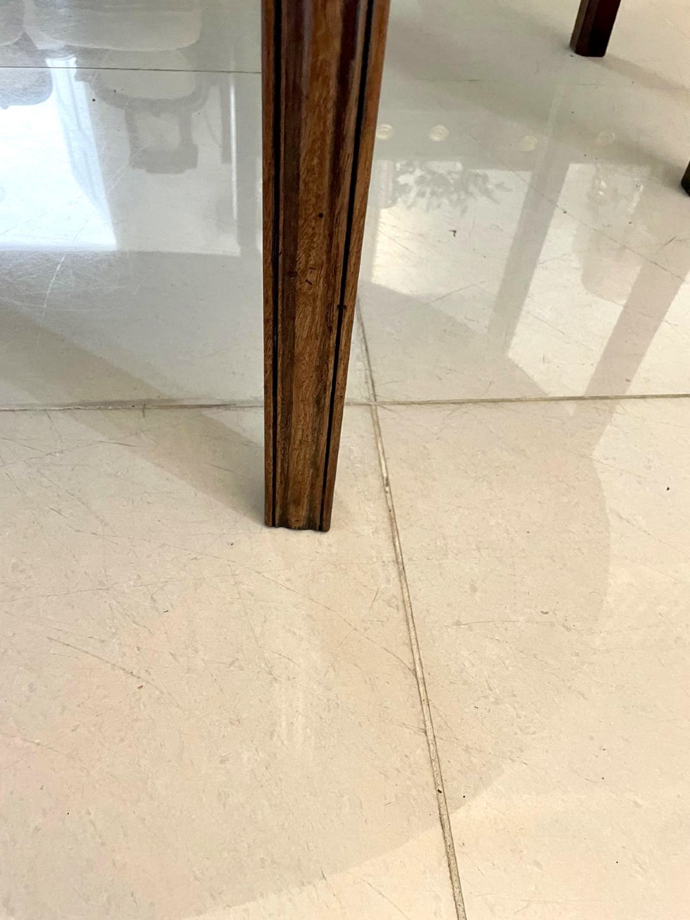 A large Georgian mahogany wake table shown with drop leaves folded down, featuring straight square legs and a polished polished timber top. View VI