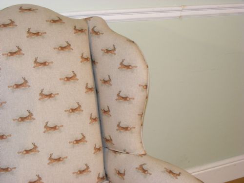 AN EDWARDIAN RECENTLY REUPHOLSTERED WINGBACK ARMCHAIR - ADDITIONAL PHOTO 10