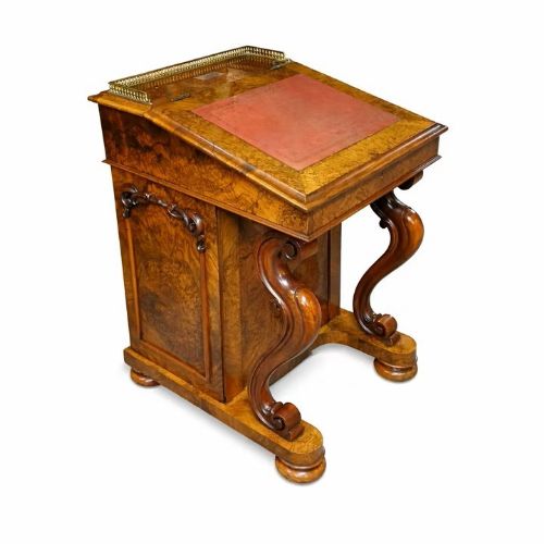 A VICTORIAN BURR WALNUT DAVENPORT WRITING DESK