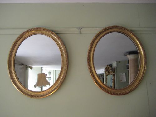 pair gilt oval mirrors - CATEGORY: ANTIQUE MIRRORS - DATED 1880