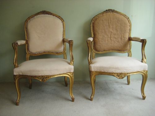 pair french gilt salon chairs - CATEGORY: ANTIQUE CHAIRS - DATED 1900
