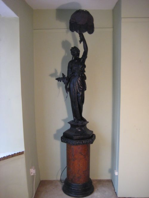 french ebonised lamp on pine stand - CATEGORY: ANTIQUE LIGHTING - DATED 1900