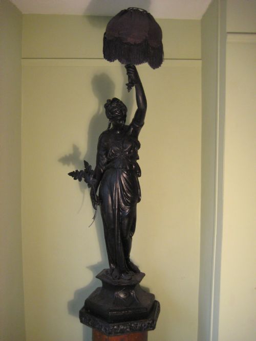 FRENCH EBONISED LAMP ON PINE STAND - ADDITIONAL PHOTO 1