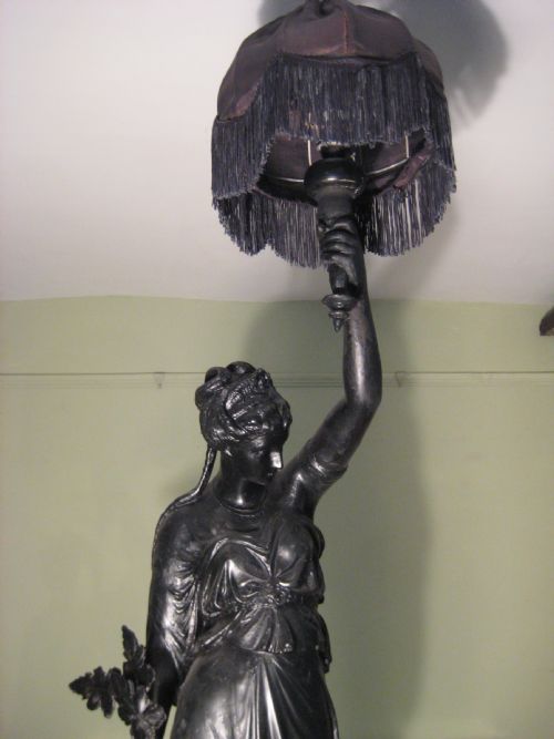 FRENCH EBONISED LAMP ON PINE STAND - ADDITIONAL PHOTO 5