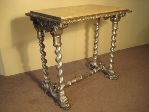 silvered 'dolphin' table with marble top - CATEGORY: ANTIQUE TABLES - DATED 1890