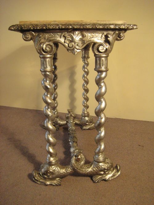 SILVERED 'DOLPHIN' TABLE WITH MARBLE TOP - ADDITIONAL PHOTO 2