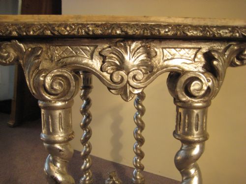 SILVERED 'DOLPHIN' TABLE WITH MARBLE TOP - ADDITIONAL PHOTO 4