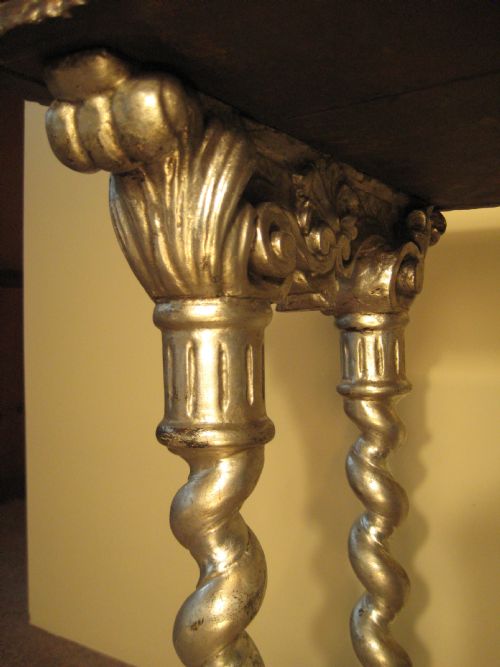 SILVERED 'DOLPHIN' TABLE WITH MARBLE TOP - ADDITIONAL PHOTO 6
