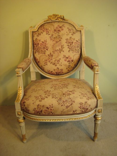 french painted louis xvi style fauteuil - CATEGORY: ANTIQUE CHAIRS - DATED 1890