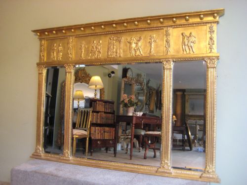 gilt neoclassical tripleplate overmantle - CATEGORY: ANTIQUE MIRRORS - DATED 1880
