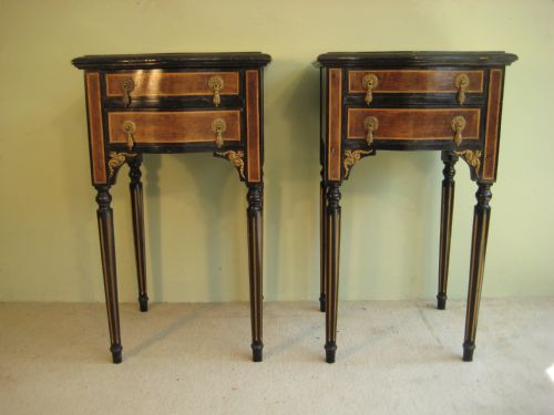 pair burr walnut and ebonised bedside cabinets - CATEGORY: ANTIQUE CABINETS - DATED 1910