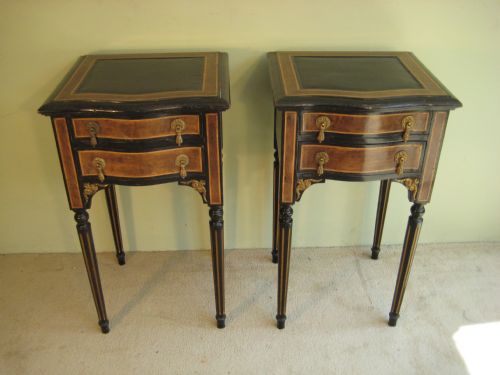 PAIR BURR WALNUT AND EBONISED BEDSIDE CABINETS - ADDITIONAL PHOTO 1