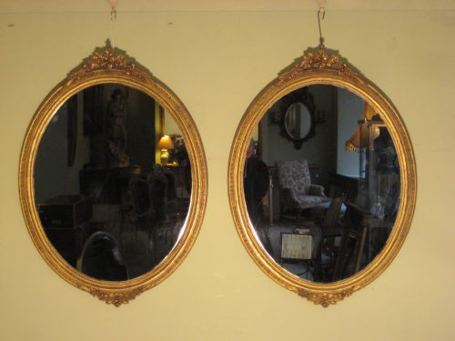 pair gilt oval mirrors - CATEGORY: ANTIQUE MIRRORS - DATED 1900