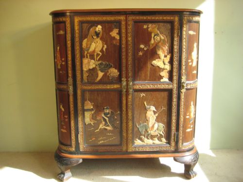 chinese hardwood cabinet with soapstone panels - CATEGORY: ANTIQUE CABINETS - DATED 1920