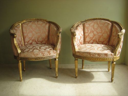 pair french gilt louis xvi style salon chairs - CATEGORY: ANTIQUE CHAIRS - DATED 1900