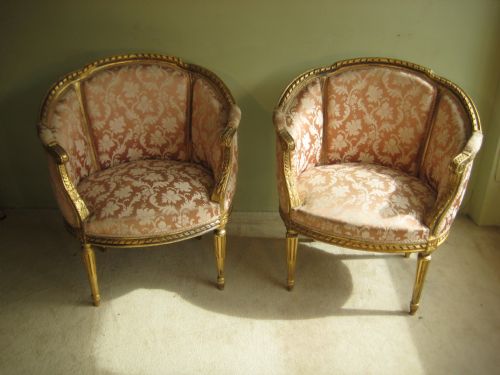 PAIR FRENCH GILT LOUIS XVI STYLE SALON CHAIRS - ADDITIONAL PHOTO 1