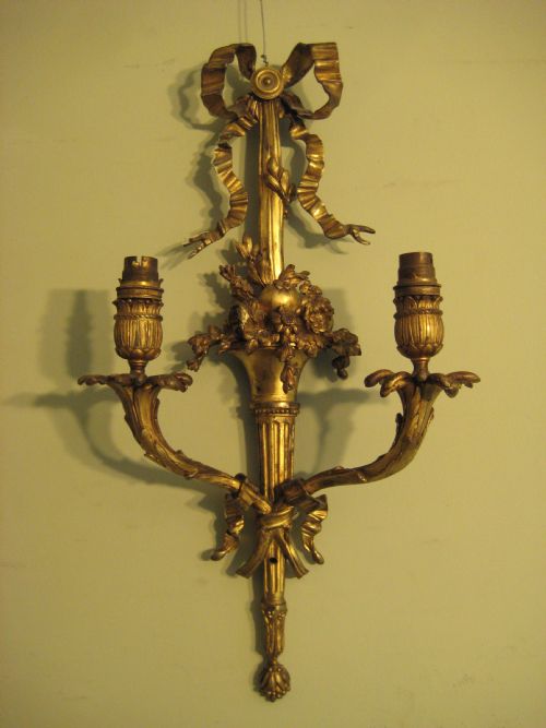 PAIR LATE 19TH CENTURY ORMOLU WALL LIGHTS - ADDITIONAL PHOTO 1