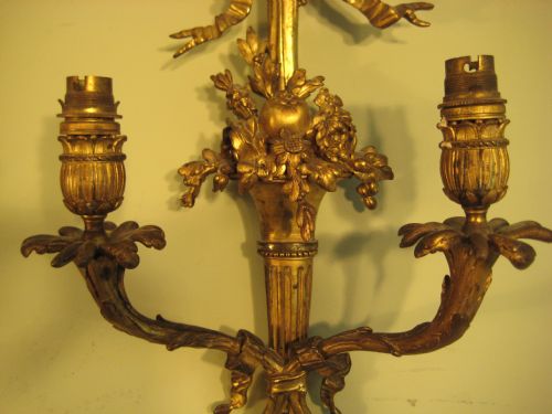 PAIR LATE 19TH CENTURY ORMOLU WALL LIGHTS - ADDITIONAL PHOTO 6