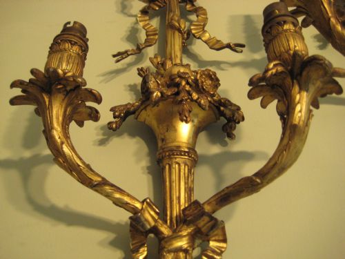 PAIR LATE 19TH CENTURY ORMOLU WALL LIGHTS - ADDITIONAL PHOTO 7