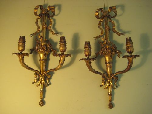 pair late 19th century ormolu wall lights - CATEGORY: ANTIQUE LIGHTING - DATED 1880