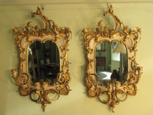 pair 19th century painted and parcelgilt girandoles - CATEGORY: ANTIQUE MIRRORS - DATED 1870
