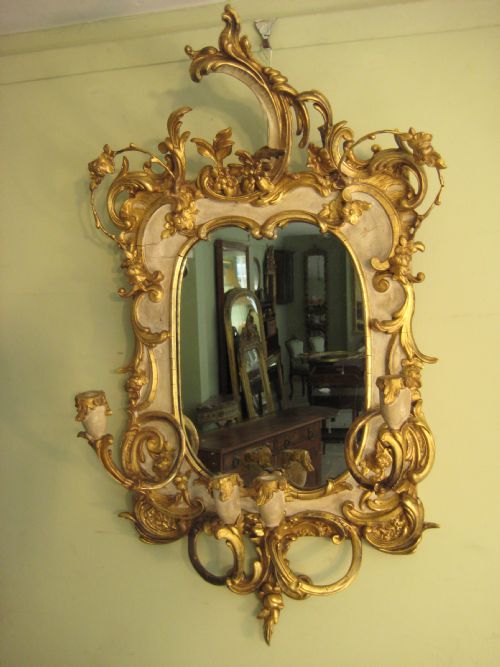 PAIR 19TH CENTURY PAINTED AND PARCELGILT GIRANDOLES - ADDITIONAL PHOTO 1